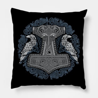 Thors Raven Hammer Norse Viking Mjolnir Pagan Knotwork Ravens Pillow