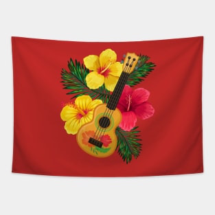 Hawaiian Ukulele Lute and Hibiscus Tapestry