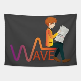 reading newspaper on a wave Tapestry