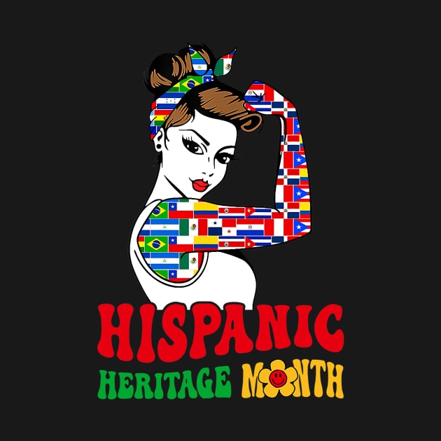 Groovy Hispanic Heritage Month Woman Latino Countries Flag by Eleam Junie