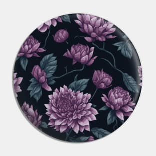 Pink Flower and Leaves Pattern on Black Pin