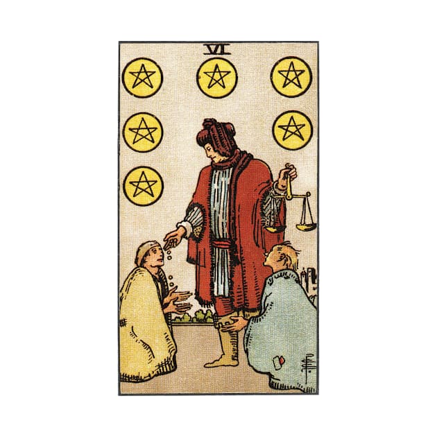 SIX OF PENTACLES by WAITE-SMITH VINTAGE ART