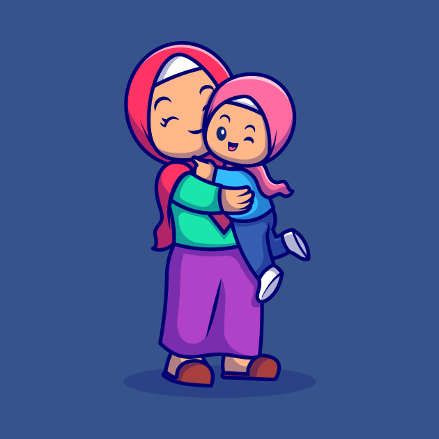 Cute Mother And Daughter Moslem Celebrating Eid Mubarak  Cartoon by Catalyst Labs