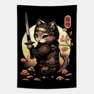 Samurai Cat Tattoo, Kawaii Ninja Cat Tapestry