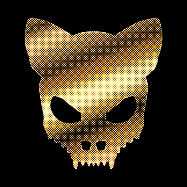 Devil Cat-Skull In Faux Gold Halftones by sleepingdogprod