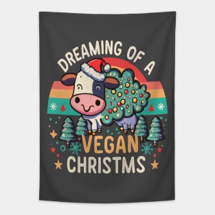 Cute Cow I'm Dreaming of a Vegan Christmas Funny Men Women Tapestry