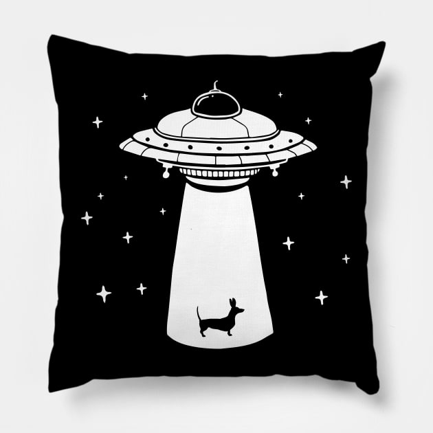 Funny Wiener Dog UFO Abduction Pillow by Huhnerdieb Apparel