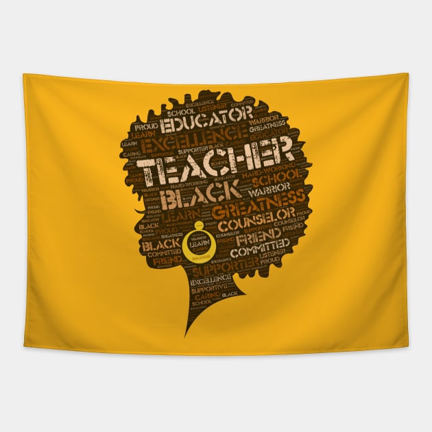 African American Teacher Afro Word Art Tapestry by blackartmattersshop