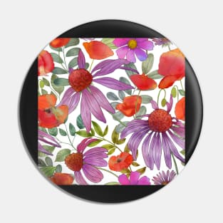 Colorful summer Dasy and Poppy flowers.Vibrant watercolor flowers print Pin