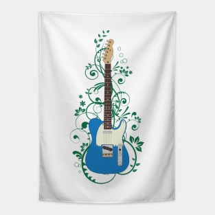 Blue T-Style Electric Guitar Flowering Vines Tapestry