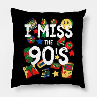 I Miss the 90's Nostalgia Vintage 1990s Throwback Red/Yellow/Green/Blue Pillow