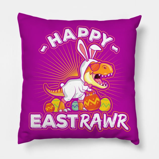 Happy Eastrawr Dinosaur Bunny T-Rex Easter Pillow by aneisha