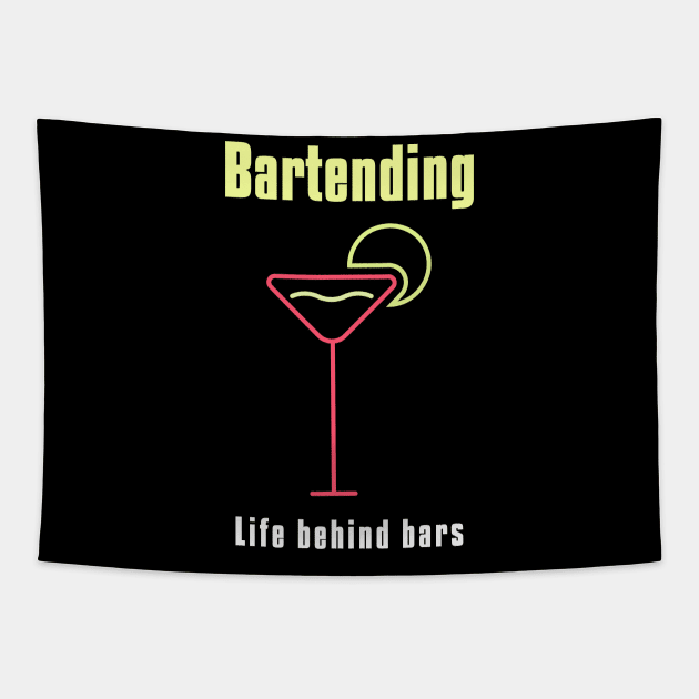 Bartending Life Behind Bars - Funny Bartender Gift Tapestry by stokedstore