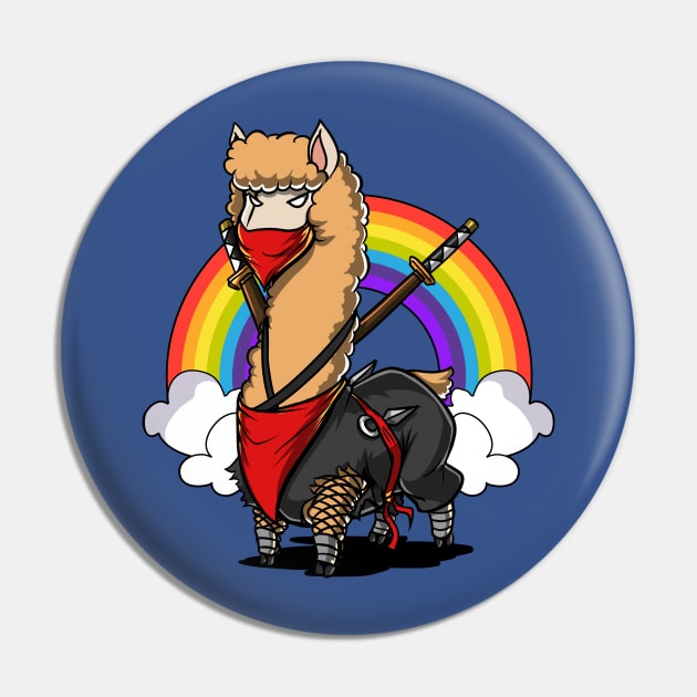 Llama Ninja Cute Alapaca Samurai For Men And Boys Pin by underheaven