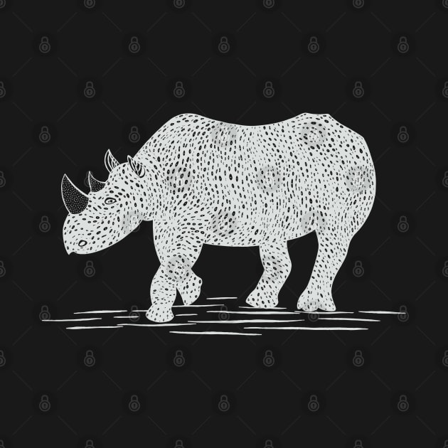 Rhino Ink Art - detailed animal design - endangered species by Green Paladin