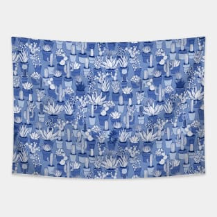 Succulents - Monochrome cactii pattern in blue Tapestry