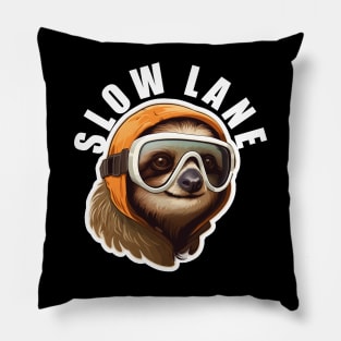 Sloth Wearing Ski Goggles - Slow Lane (White Lettering) Pillow