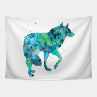 Arctic Wolf Watercolor Painting Tapestry