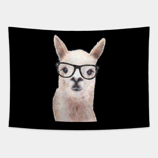 Hipster Llama Wearing Glasses Funny Drawing Tapestry by JaydeMargulies