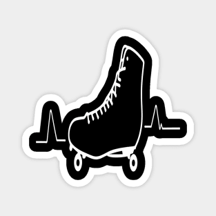 Roller Skate line drawing and heartbeat in white for skaters and roller derby fans Magnet