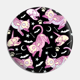 Cute and creepy pastel goth aesthetic skeleton cats  with cat unicorn skulls, bats and bones Pin