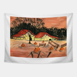 Halloween Farm. Watercolor Painting Tapestry