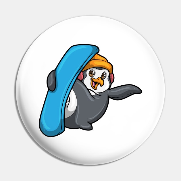 Penguin at Snowboarding with Snowboard and Hat Pin by Markus Schnabel