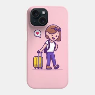 Woman Traveller Pulling Suitcase Phone Case