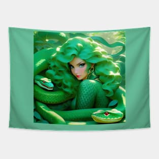 Fantasy girl with green snake Tapestry