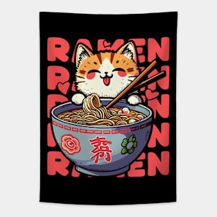 Cute Kawaii Anime Ramen Lover Cat Retro Japanese Noodles Tapestry