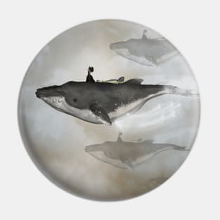 Awesome whale with women flying in the sky Pin