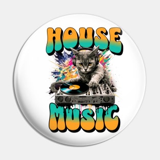 HOUSE MUSIC  - Feline Dj on Decks 2 (black/teal/orange) Pin