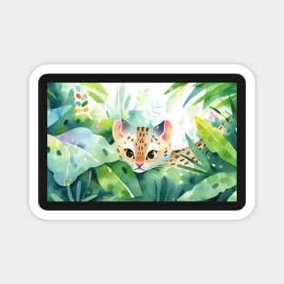 Whimsical Jungle Cat Watercolor Illustration Magnet