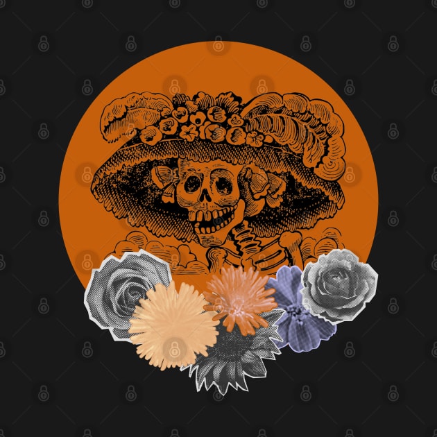 Halloween, Classic La Catrina, Black and Orange with Flowers by SwagOMart