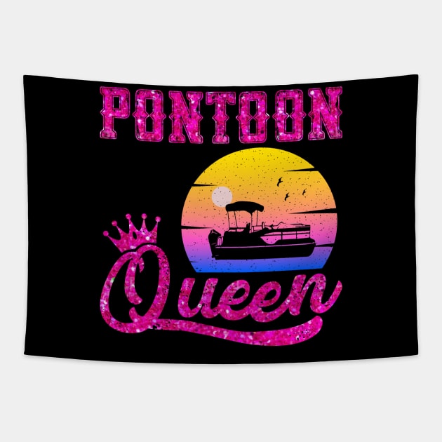 Pontoon Queen Vintage Funny Pontoon Boat Lover Girls Tapestry by Sowrav