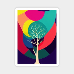 Vibrant Colored Whimsical Minimalist Lonely Tree - Abstract Minimalist Bright Colorful Nature Poster Art of a Leafless Branches Magnet