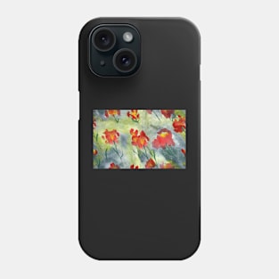 Abstract red watercolor poppies pattern Phone Case