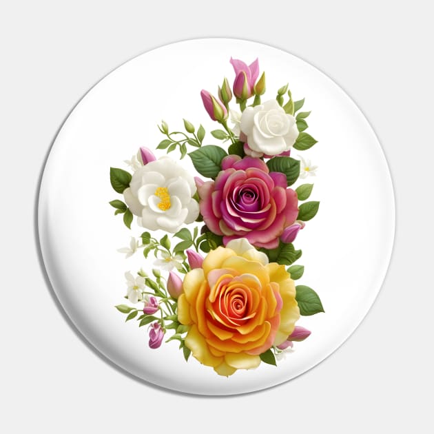 Elegant Rose Bouquet Pin by IrinaGuArt