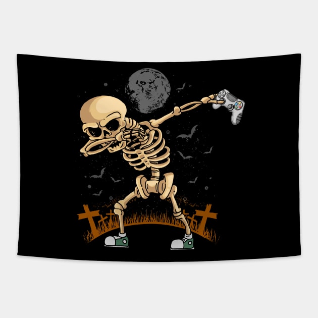 Halloween Gamer Gift Skeleton Tapestry by folidelarts