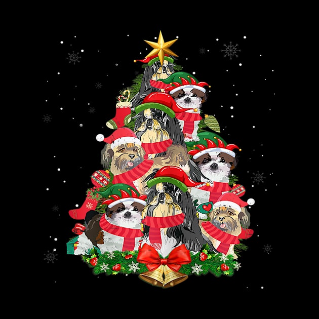Funny Shih Tzu Christmas Tree Dog Lover Xmas Santa Hat Light by Barnard