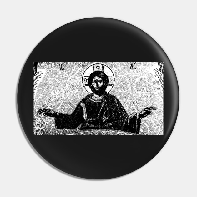 Eastern Orthodox Jesus Christ Pantocrator Icon Linocut Pin by thecamphillips