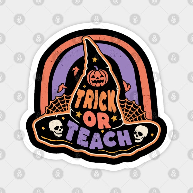 Trick or Teach Cute Halloween Teacher Retro Witch Pumpkin Magnet by OrangeMonkeyArt