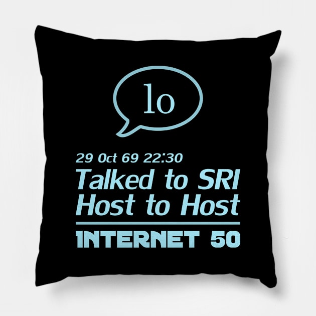 Internet 50 - talked to SRI, Host to host 29 Oct 69 - light blue Pillow by patpatpatterns