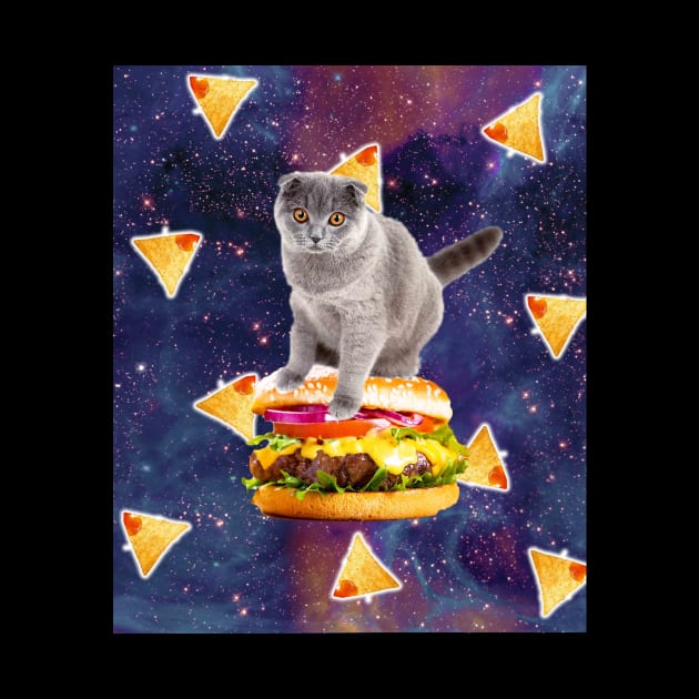 Space Kitty Cat Riding Burger With Nachos by Random Galaxy