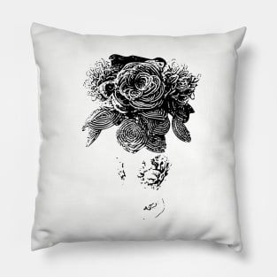 black and white beaded floral sculptural print Pillow