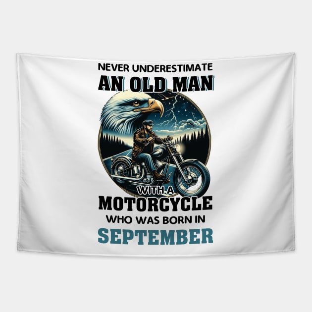 Eagle Biker Never Underestimate An Old Man With A Motorcycle Who Was Born In September Tapestry by Gadsengarland.Art