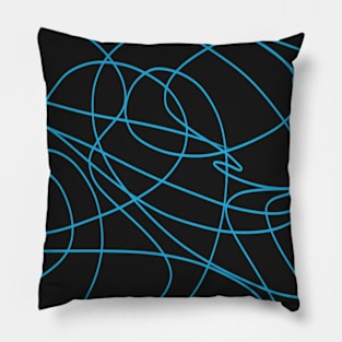 Expressive Blue Line Art on Black Pillow