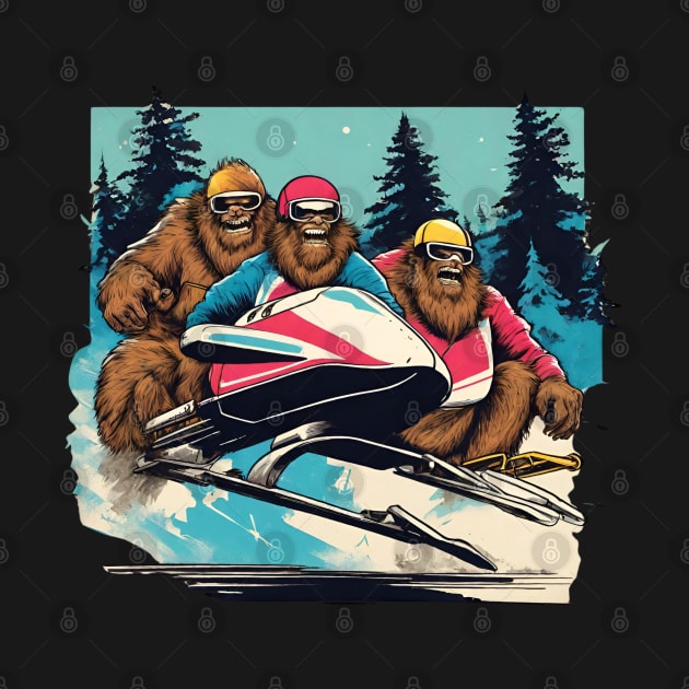 Funny Bigfoot Team Bobsleigh in Winter Time Vintage Bigfoot Dad by DaysuCollege