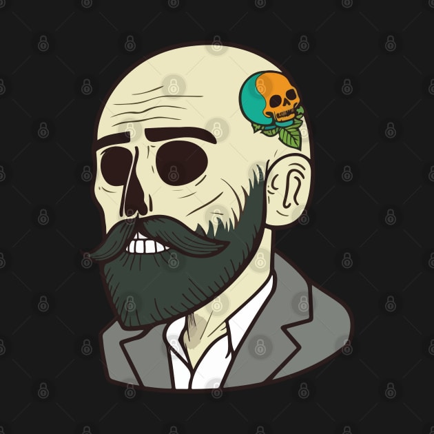 Classic Cartoon 1920 Bearded Skull by Artfully Cave 