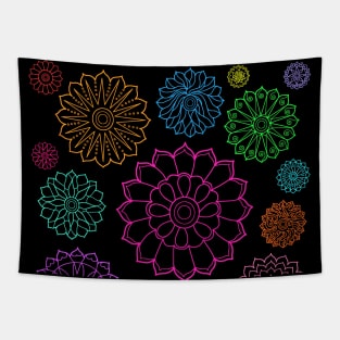 Colorful Groovy Flower Pattern Outline Tapestry